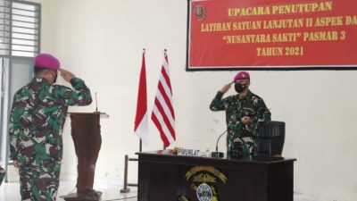 Komandan Pasmar 3 Pimpin Upacara Penutupan Latihan Satuan Lanjutan II Aspek Darat Triwulan III Tahun 2021