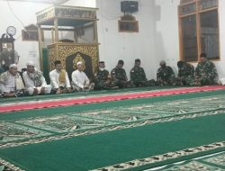 Anggota Satgas Yonif 144/JY Menghadiri Acara Isra Mi’raj Nabi Muhammad Saw 1443 H Di Masjid Al Hikmah Perbatasan