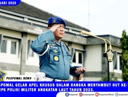 Puspomal Gelar Apel Khusus Dalam Rangka Menyambut HUT Ke-77 Korps Polisi Militer Angkatan Laut Tahun 2023