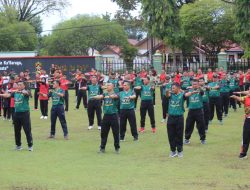 Jalin Sinergitas TNI-Polri, Jajaran Kodim 1016 Palangka Raya Ikuti Senam SKJ di Makorem 102/Pjg