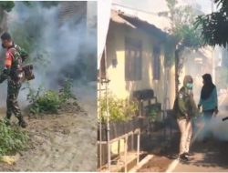 Cegah Demam Berdarah, Serka Ardi Chandra Fogging Bersama Dinkes Di Gedog Sananwetan