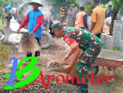 Babinsa Berikan Tenaga dan Semangat Bantu Cor Jalan