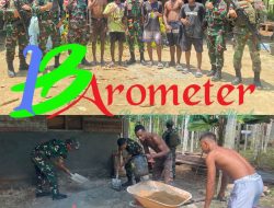 Budayakan Semangat Jiwa Gotong Royong, Satgas Yonif 131/BRS Bantu Masyarakat Membangun Rumah