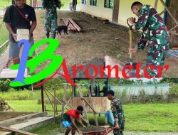 Satgas Yonif 131/BRS Bantu Bangun Rumah Warga Kampung Scofro