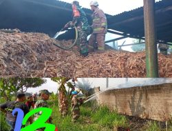 Gerak Cepat, Babinsa Desa Kebonagung Bantu Padamkan Kebakaran Gudang Sepah Tebu