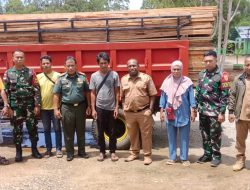 Bersinergi dengan Dinas Kehutanan Boven Digoel, Satgas Pamtas Yonif 144/JY Amankan Kayu Ilegal di Perbatasan
