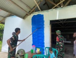 Wujud Kepedulian TNI, Satgas Yonif 141/AYJP Pos Wonggi Gelar Karya Bakti Pengecatan Tempat Ibadah