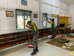 Jelang Natal, Satgas Pamtas Yonarmed 11 Kostrad Bersihkan dan Hias Gereja di Sekaduyan Taka
