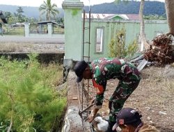 Babinsa Napan Bersama Aparat Kampung Maidey Melaksanakan Perakitan Besi Cor Pagar