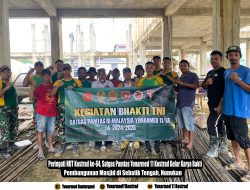 Peringati HUT Kostrad ke-64, Satgas Pamtas Yonarmed 11 Kostrad Gelar Karya Bakti Pembangunan Masjid di Sebatik Tengah, Nunukan