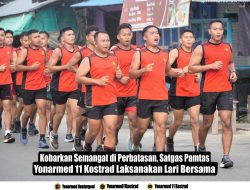 Kobarkan Semangat di Perbatasan, Satgas Pamtas Yonarmed 11 Kostrad Laksanakan Lari Bersama