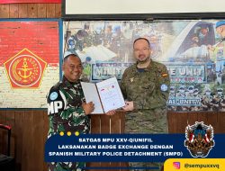 Satgas MPU XXV-Q/UNIFIL Laksanakan Badge Exchange Dengan Spanish Military Police Detachment (SMPD)