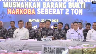 Jumlah Fantastis TNI AL Bersama Kemenko Polkam RI, BNN RI, Polri dan Pemda Batam Musnahkan  Narkotika 2,061 Ton di Batam