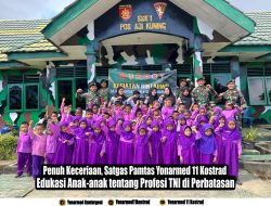 Penuh Keceriaan, Satgas Pamtas Yonarmed 11 Kostrad Edukasi Anak-anak tentang Profesi TNI di Perbatasan