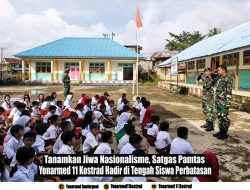 Tanamkan Jiwa Nasionalisme, Satgas Pamtas Yonarmed 11 Kostrad Hadir di Tengah Siswa Perbatasan