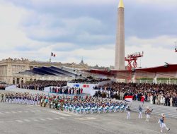 Presiden Prabowo Subianto menghadiri Parade Militer Bastille Day 2025 di Place de la Concorde, Paris, Prancis,