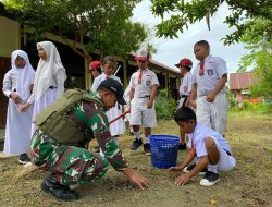 Lestarikan Budaya Gotong Royong Sejak Dini Bersama Satgas Yonif 131/Brajasakti Di Perbatasan Papua