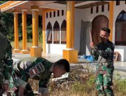 Satgas Pamtas RI–PNG Kewilayahan Yonif 763/SBA Pos Konja Laksanakan Gotong Royong Pembersihan Gereja Baru