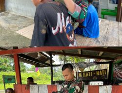 Jelang Sekolah, Satgas Yonif 131/Brajasakti Hadirkan Kebahagiaan Lewat Pangkas Gratis di Kampung Wembi Perbatasan Papua