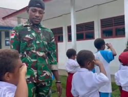 Satgas RI–PNG Yonif 763/SBA Latih PBB Siswa SD dan PAUD di Kampung Konja