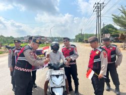 Sat Samapta Polres Banyuasin Pasang Bendera Merah Putih di Kendaraan Sambut HUT RI Ke-80