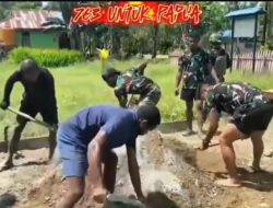 Satgas Pamtas Yonif 763/SBA Pos Yembun Bersama Masyarakat Setempat Membangun Jalan Masuk ke Gereja