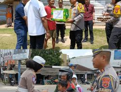 Tumbuhkan Nasionalisme, Kapolres Mesuji Bagikan Bendera dan Sembako di Simpang Pematang