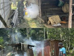 Satgas Yonif 131/Brajasakti Laksanakan Fogging di Kampung Wembi untuk Cegah Penyakit Malaria