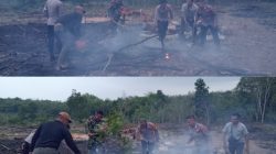 Cegah Karhutla, Polsek Way Serdang dan Babinsa Padamkan Api di Lahan Warga