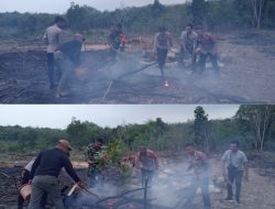Cegah Karhutla, Polsek Way Serdang dan Babinsa Padamkan Api di Lahan Warga