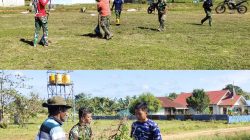 Menyongsong HUT RI Ke-80, Satgas TMMD Bersama Warga Gotong Royong Bersihkan Lapangan Bola