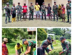 Satgas Yonif 131/Brajasakti dan Warga Gotong Royong Bersihkan Gereja Mahanaim di Perbatasan Papua