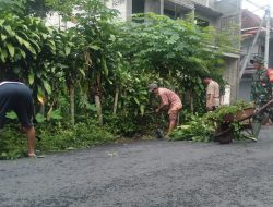Wujudkan Lingkungan Sehat, Babinsa Bersama Warga Karangtengah Gotong Royong Bersihkan Jalan