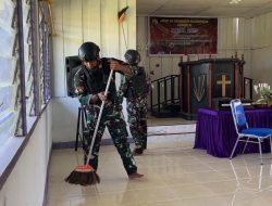 Tingkatkan Toleransi Beragama, Satgas Pamtas Kewilayahan RI-PNG Yonif 410 Alugoro Laksanakan Rehabilitasi Gereja di Perbatasan Papua