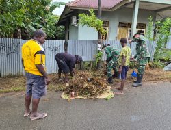 Pos Kotis Satgas Yonif 123/Rajawali Gelar Karya Bhakti di Pelabuhan Kepi, Mappi