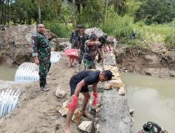 Satgas Gulbencal Yon Zipur 1/DD Mulai pengerjaan dan pembangunan jembatan Aramco di Desa Janji Nauli, Kecamatan Purba Tua