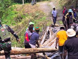 Binter Peran Nyata TNI Satgas Yonif 521/DY Perbaikan Jembatan Pasca Longsor di Papua
