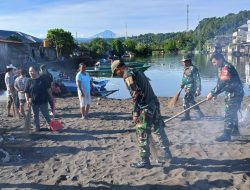 Wujudkan Lingkungan Asri, Koramil 03 Likupang Karya Bakti Bersihkan Pesisir Pantai Desa Likupang Kampung Ambong