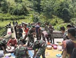 Tidak Lupakan Tradisi, Warga Dan TNI Menggelar Kenduren Sambut Bulan Ramadhan Dilokasi TMMD 127