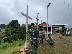 Satgas Swasembada Yonif 751/VJS Sambut Paskah dengan Hias Gereja di Sekitar Pos Kotis Oksibil: Sederhana, Namun Penuh Makna