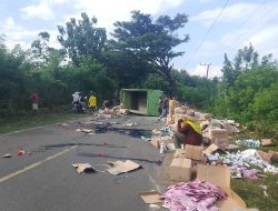 Truk Pengangkut Obat Pertanian Terguling di Pajo Dompu