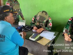 Satgas Yonif 763/SBA Laksanakan Pengobatan massal dan Cek Kesehatan Gratis di Kampung Bori