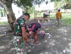 Bangun Bak Penampungan Air Bersih TMMD Ke-128 Kodim 1801/Manokwari Capai Tahap Pemasangan Rangka Besi