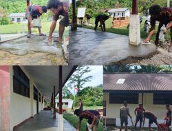 TMMD Ke-128 Kodim 1801/Manokwari Laksanakan Pengecoran Lantai Teras SD Inpres 62 Asai