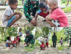Bermain Kelereng Bersama Anak-Anak di Lokasi TMMD Ke-128 Kodim 1801/Manokwari