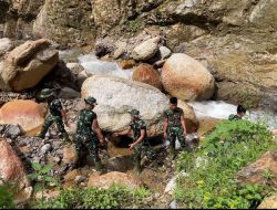 Satgas Karya Bakti TNI Kodam I/BB Mulai Bangun Jembatan Armco di Aek Bagot Taput