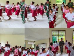 Koptu Arif Latih Tarian Yospan Anak SD Inpres 62 Asai dalam Kegiatan TMMD ke-128 Kodim 1801/Manokwari
