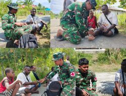 Cek Kesehatan Warga di Lokasi TMMD Ke-128, Serda Bagus Keliling Kampung