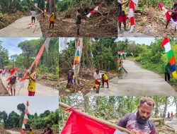 Antusias Warga Pasang Umbul-Umbul jelang Penutupan TMMD Ke-128 Kodim 1801/Manokwari