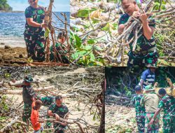 Dansatgas TMMD Ke-128 Turun Langsung Gotong Royong Bersama Warga Bersihkan Lokasi Upacara Penutupan